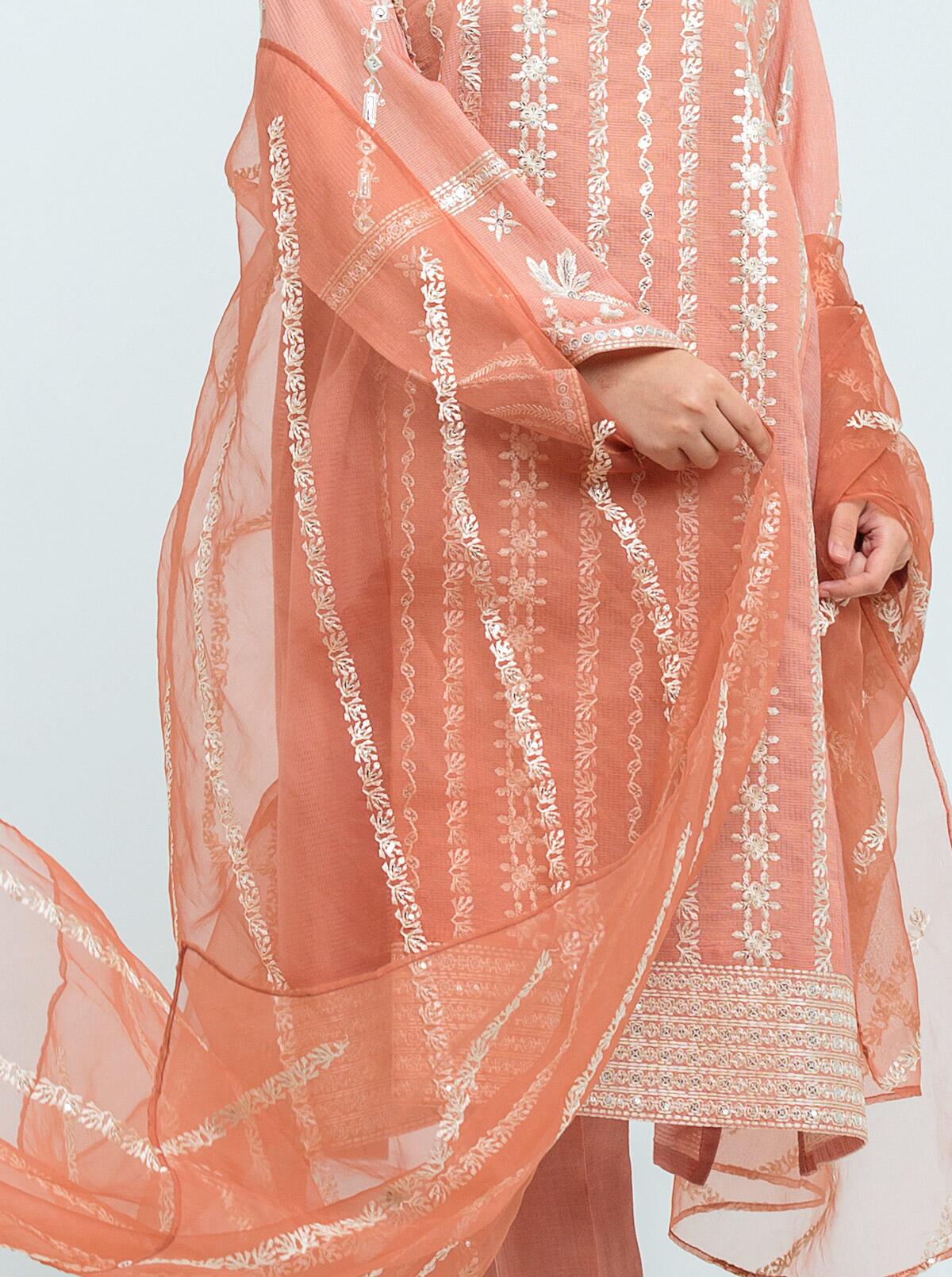 Beechtree - Embroidered Shirt With Dupatta