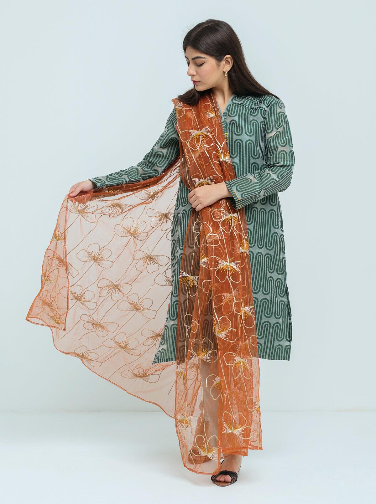 Beechtree - Jacquard Shirt With Dupatta