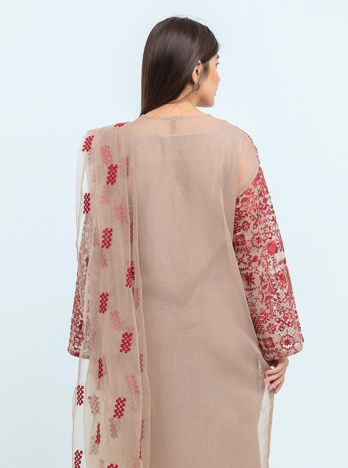 Beechtree - Embroidered Shirt With Dupatta