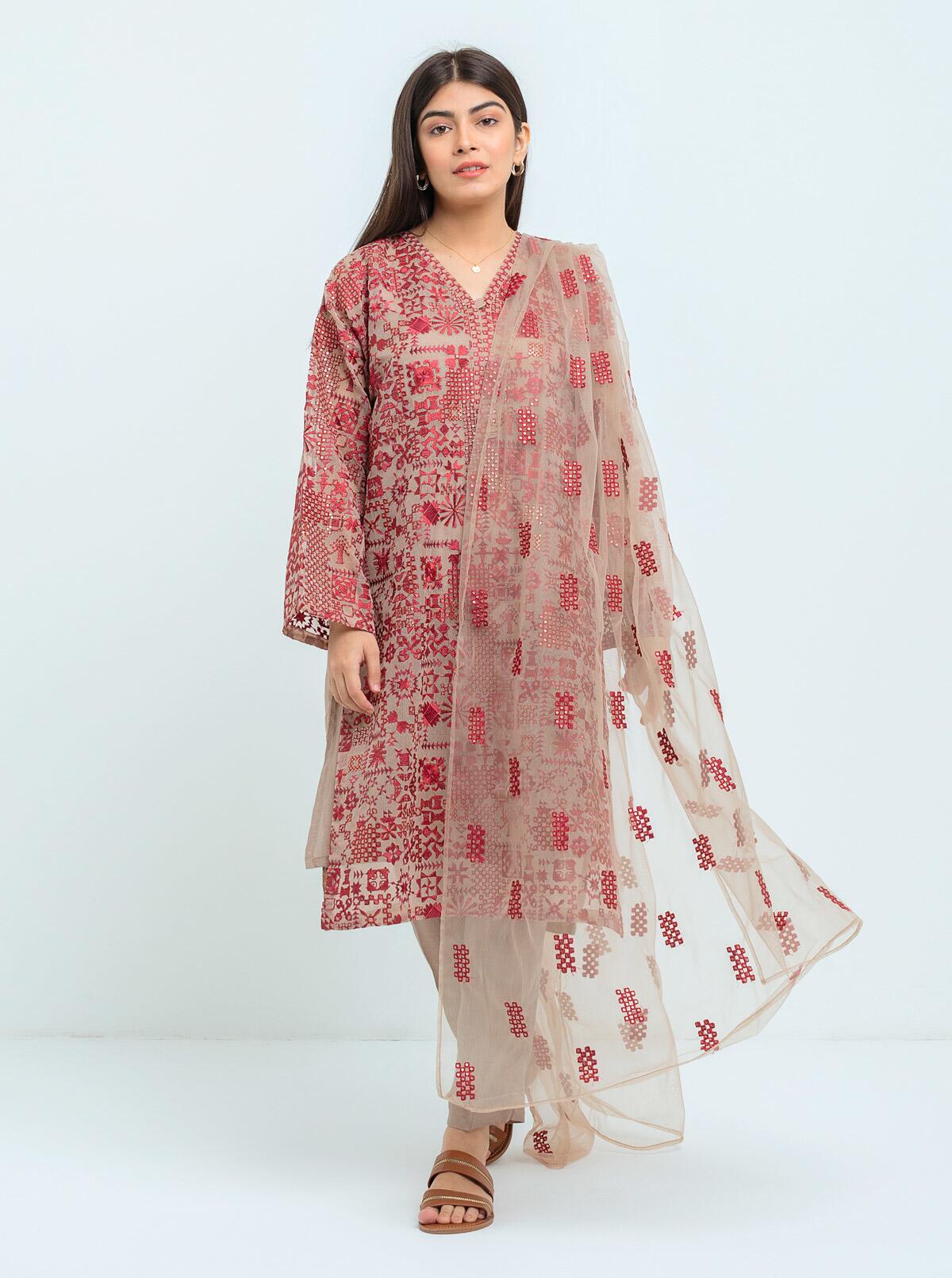 Beechtree - Embroidered Shirt With Dupatta