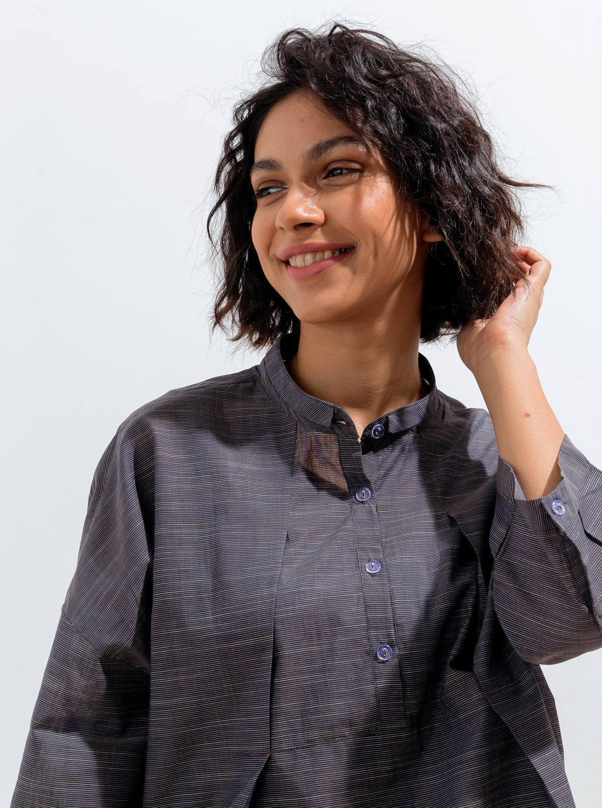 Beechtree - Navy Boxy Pleated Collar Top