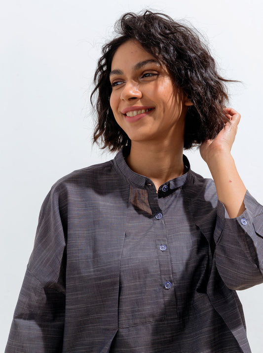 Beechtree - Navy Boxy Pleated Collar Top