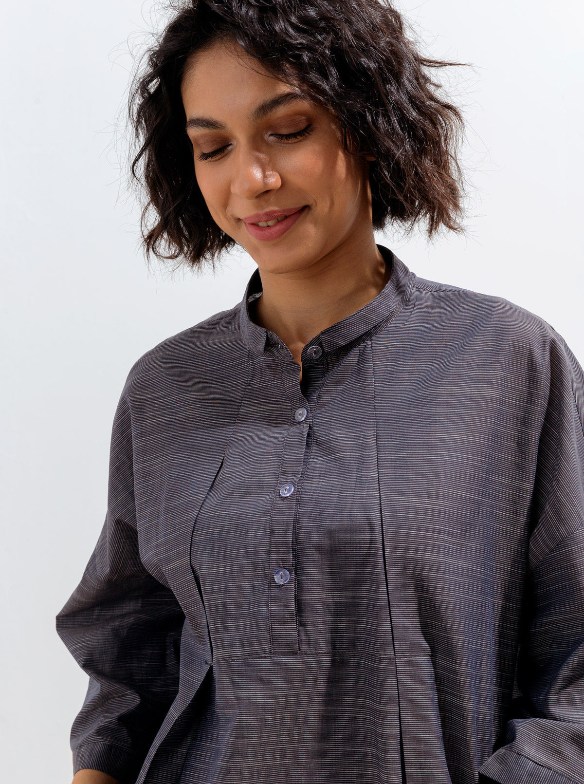 Beechtree - Navy Boxy Pleated Collar Top