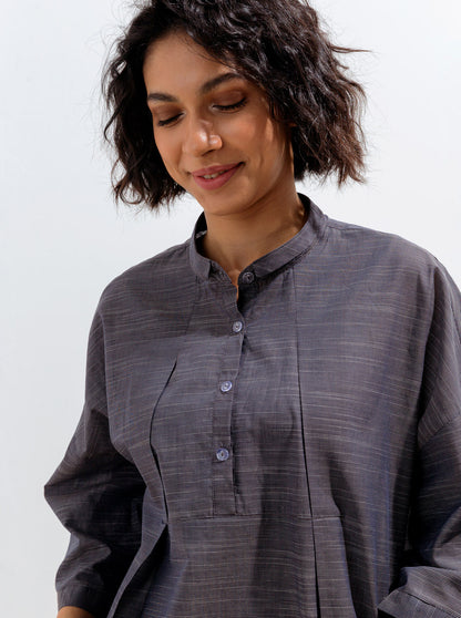 Beechtree - Navy Boxy Pleated Collar Top