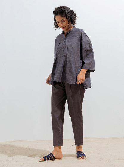 Beechtree - Navy Boxy Pleated Collar Top