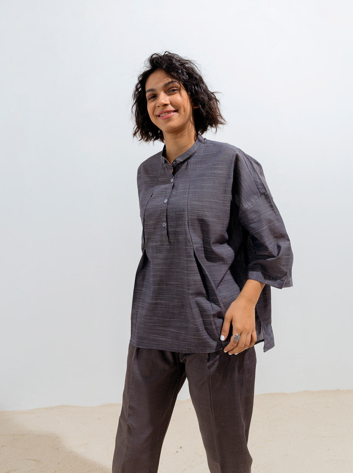 Beechtree - Navy Boxy Pleated Collar Top