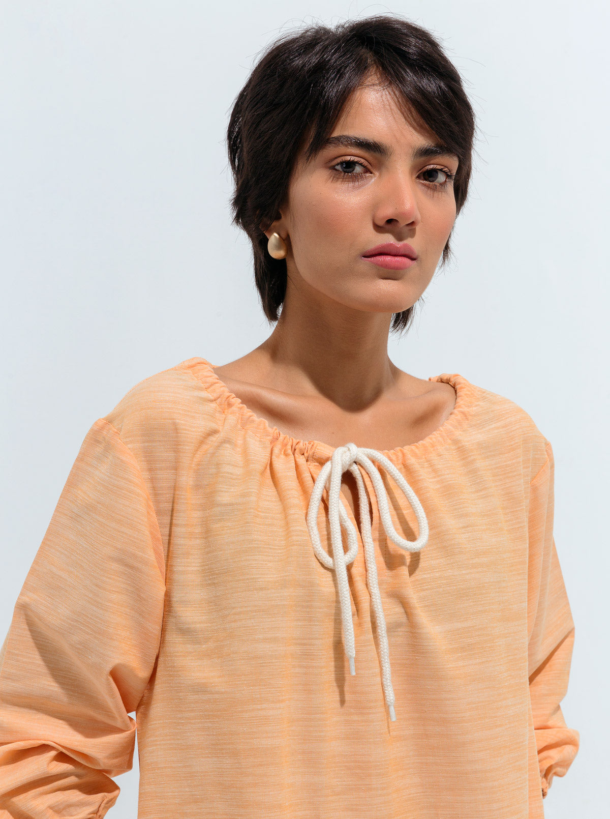 Beechtree - Peach Gathered Neck Tie Tunic