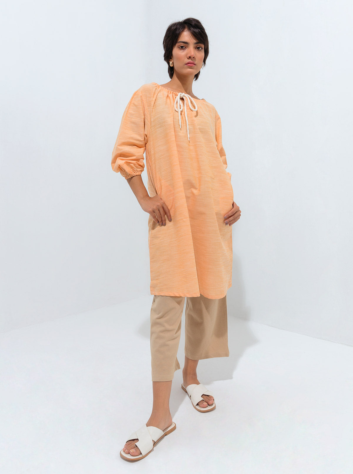 Beechtree - Peach Gathered Neck Tie Tunic