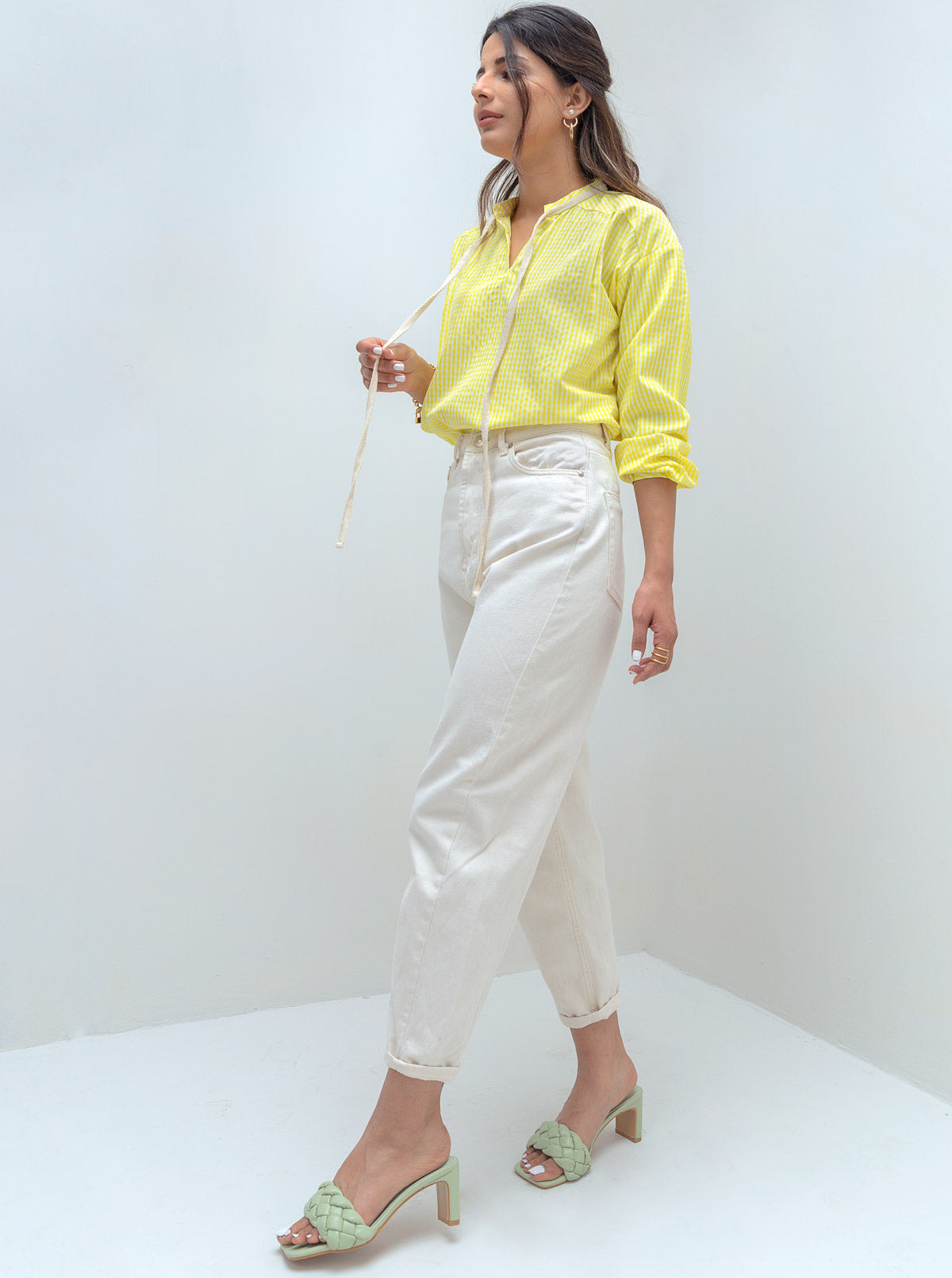 Beechtree - Yellow Check Neck Tie Blouse
