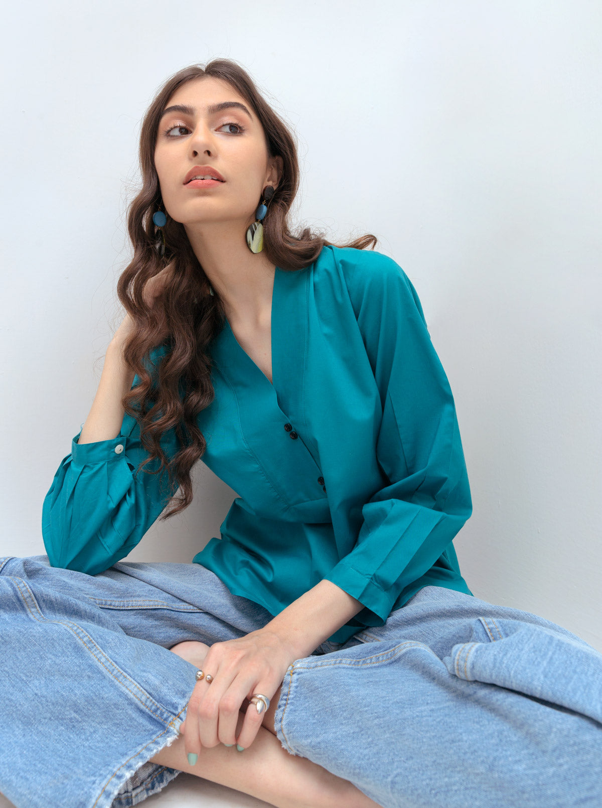 Beechtree - Turquoise Oversized Placket Top