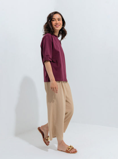 Beechtree - Maroon Gathered Sleeve T-shirt
