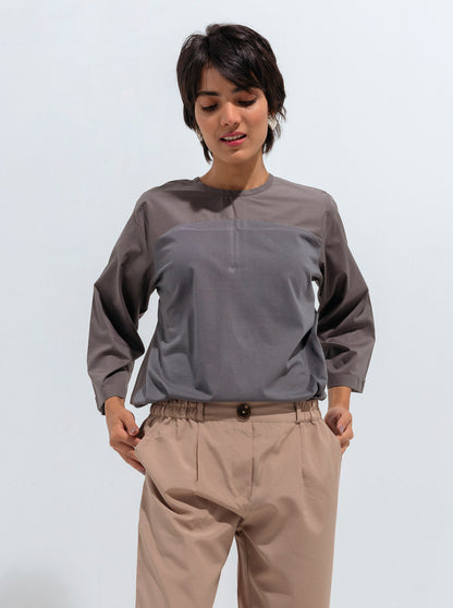 Beechtree - Gray Jersey Yoke Top