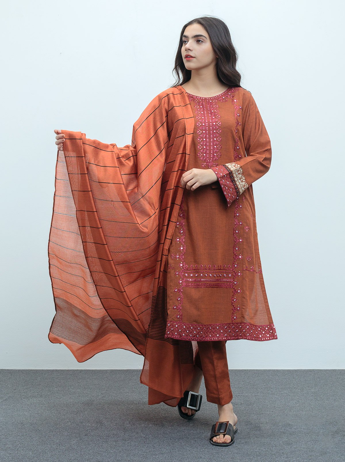 Beechtree - Embroidered Shirt With Dupatta