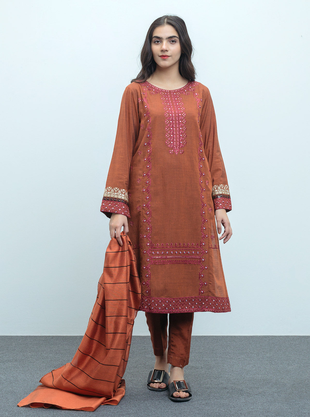 Beechtree - Embroidered Shirt With Dupatta
