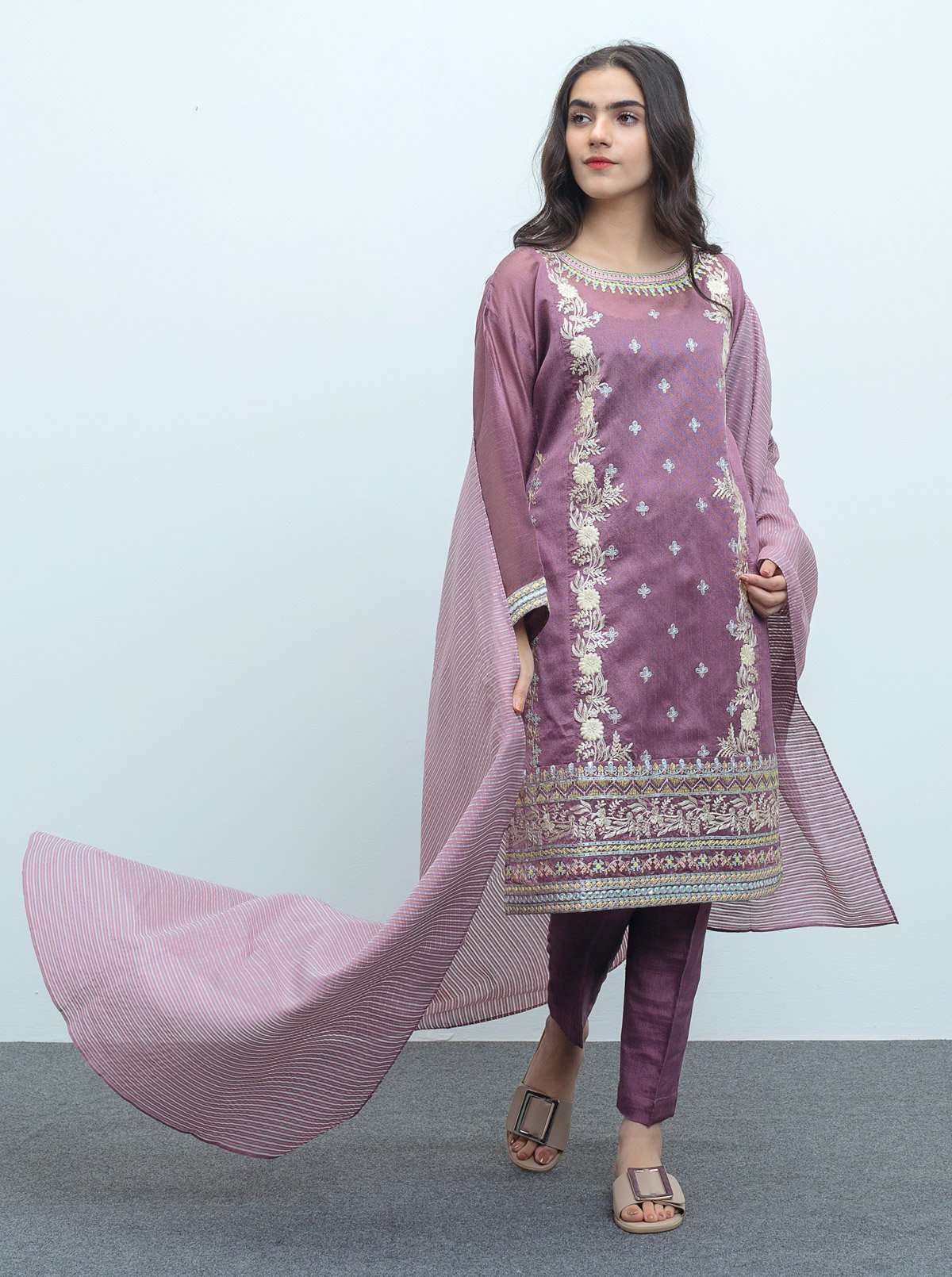 Beechtree - Embroidered Shirt With Dupatta