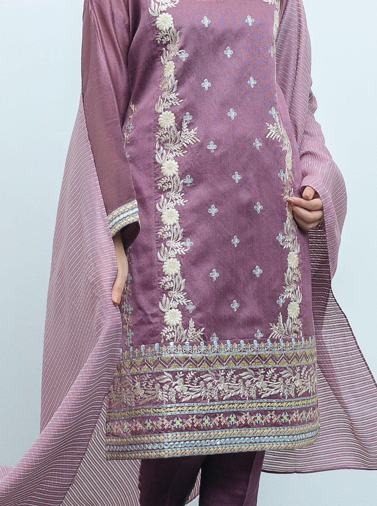 Beechtree - Embroidered Shirt With Dupatta