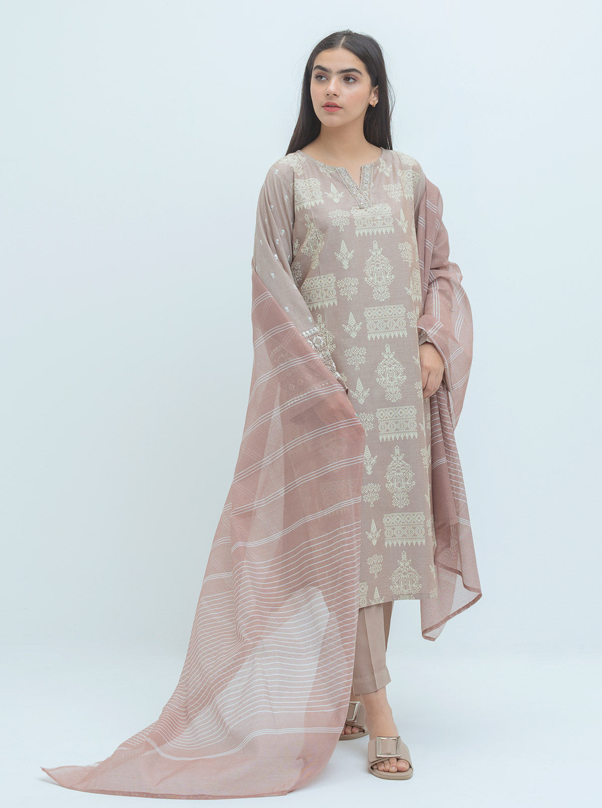 Beechtree - Embroidered Shirt With Dupatta