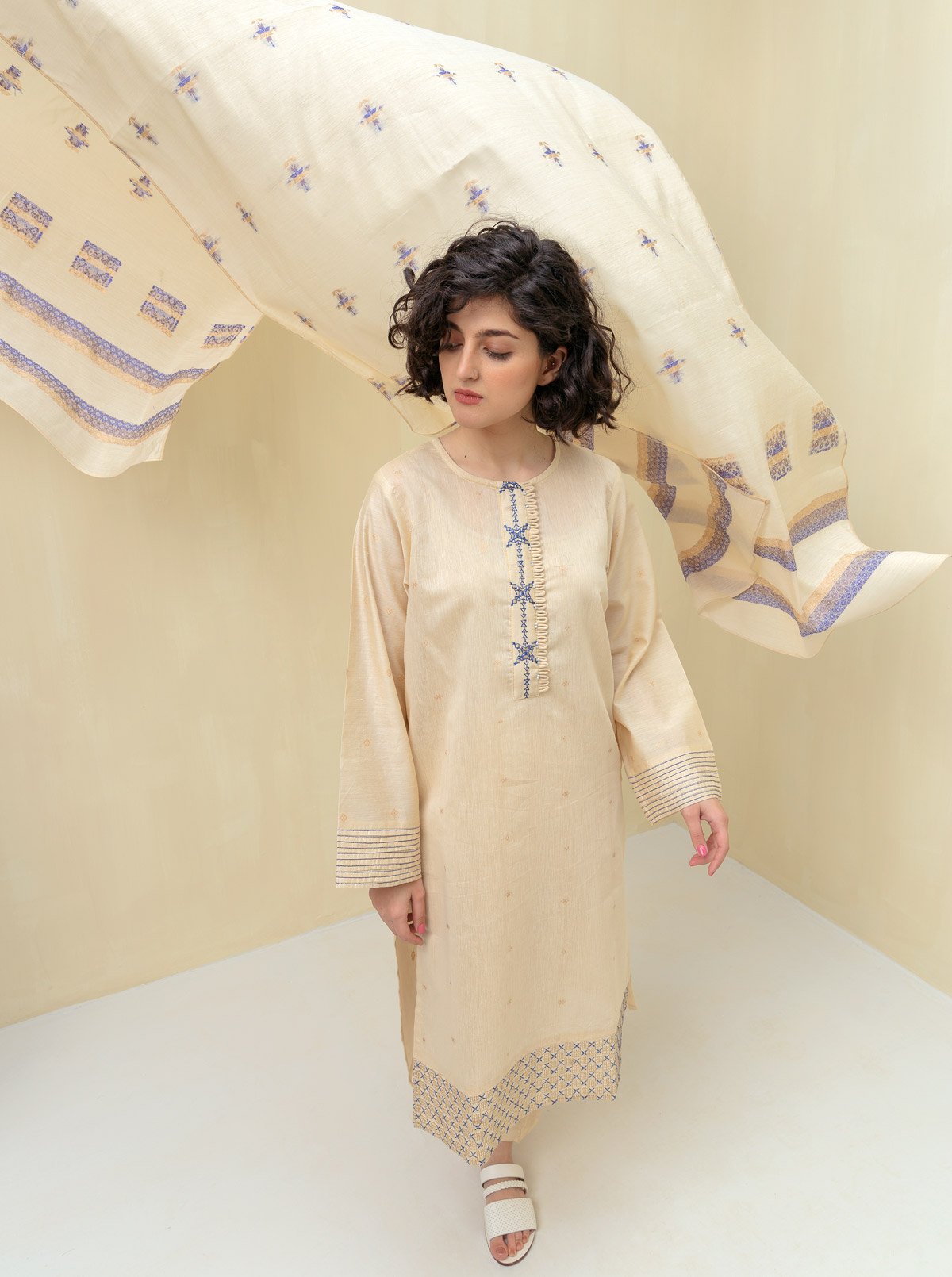 Beechtree - Embroidered Shirt With Dupatta