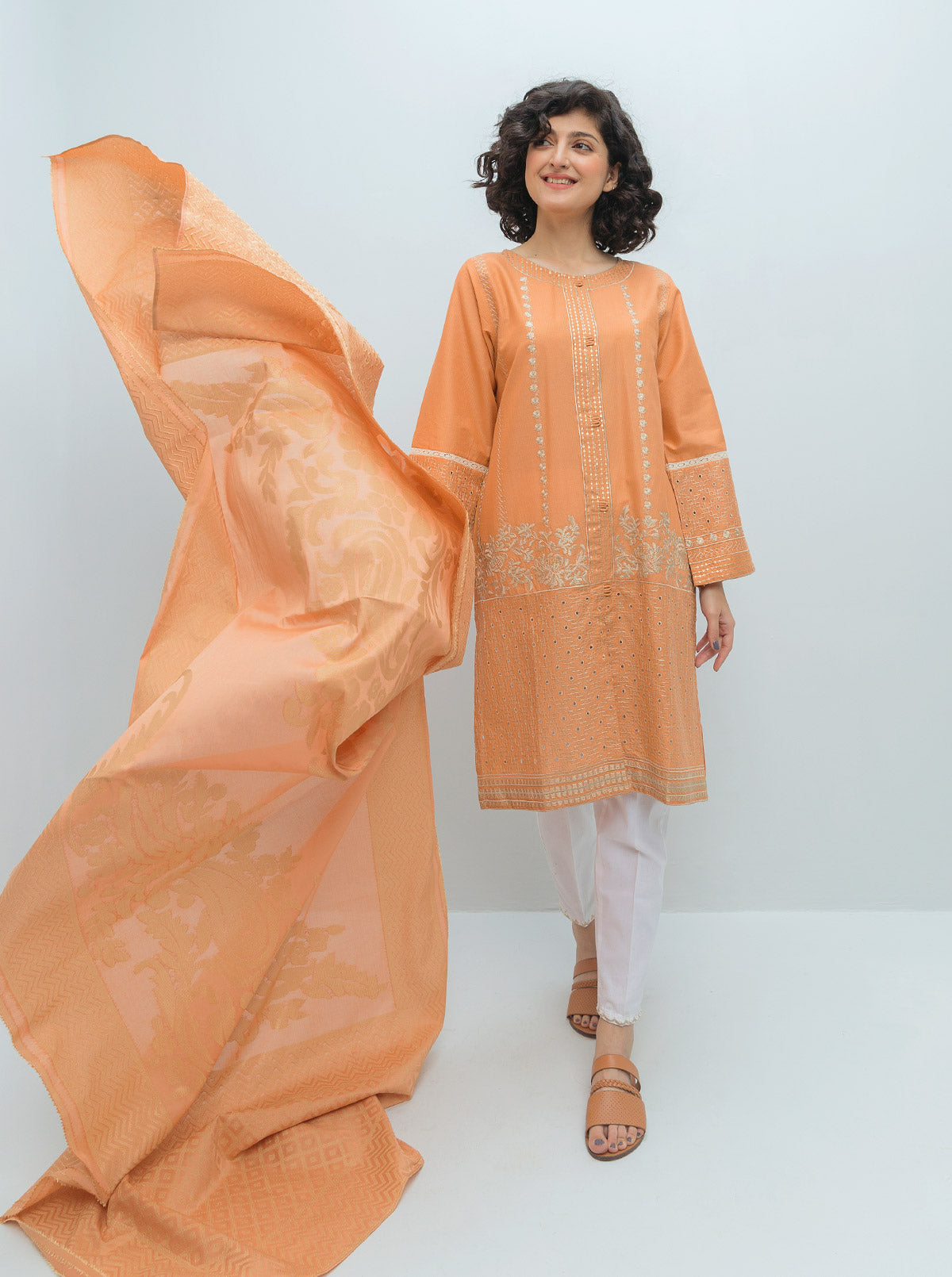 Beechtree - Embroidered Shirt With Dupatta