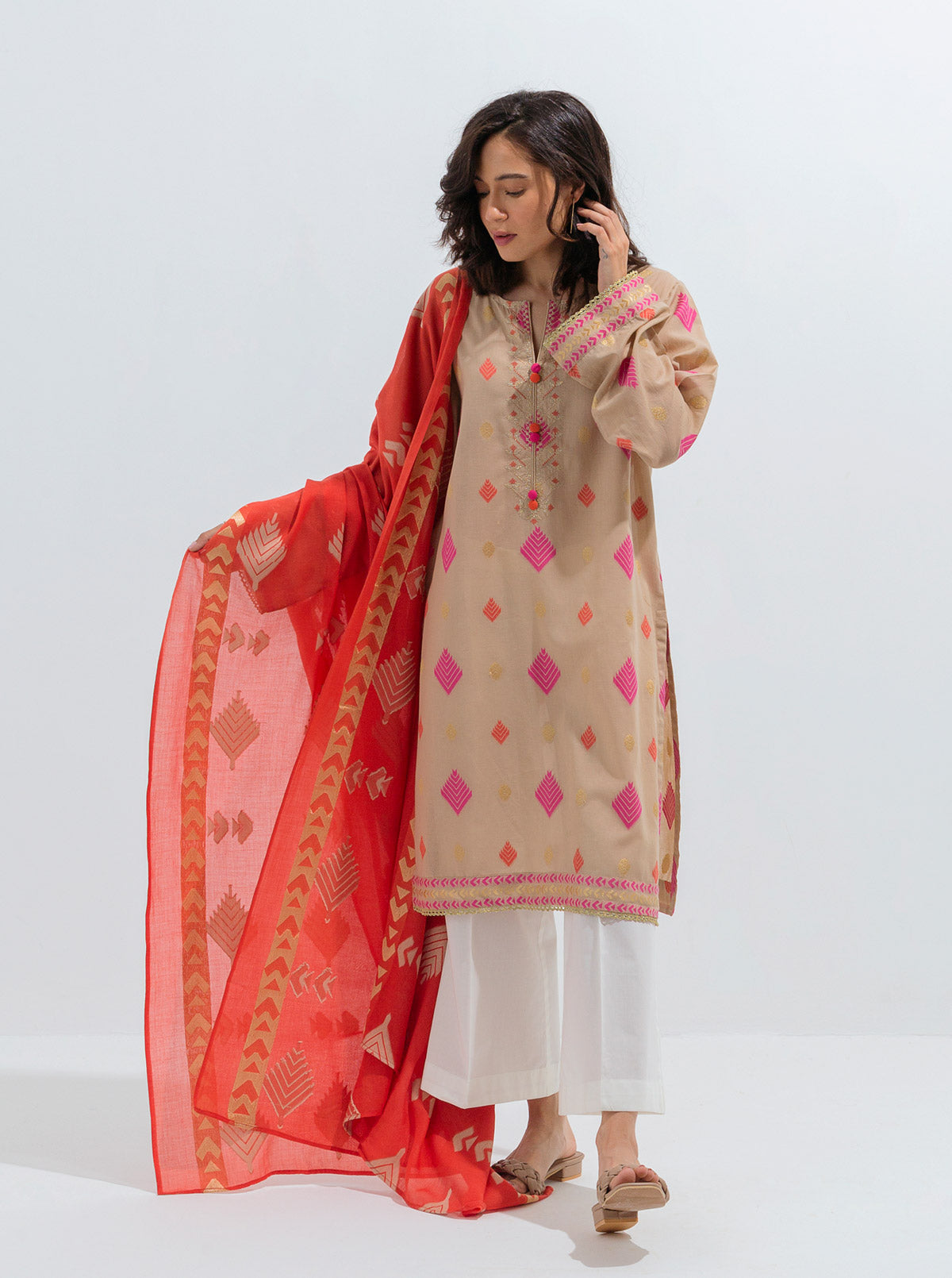 Beechtree - Embroidered Shirt With Dupatta