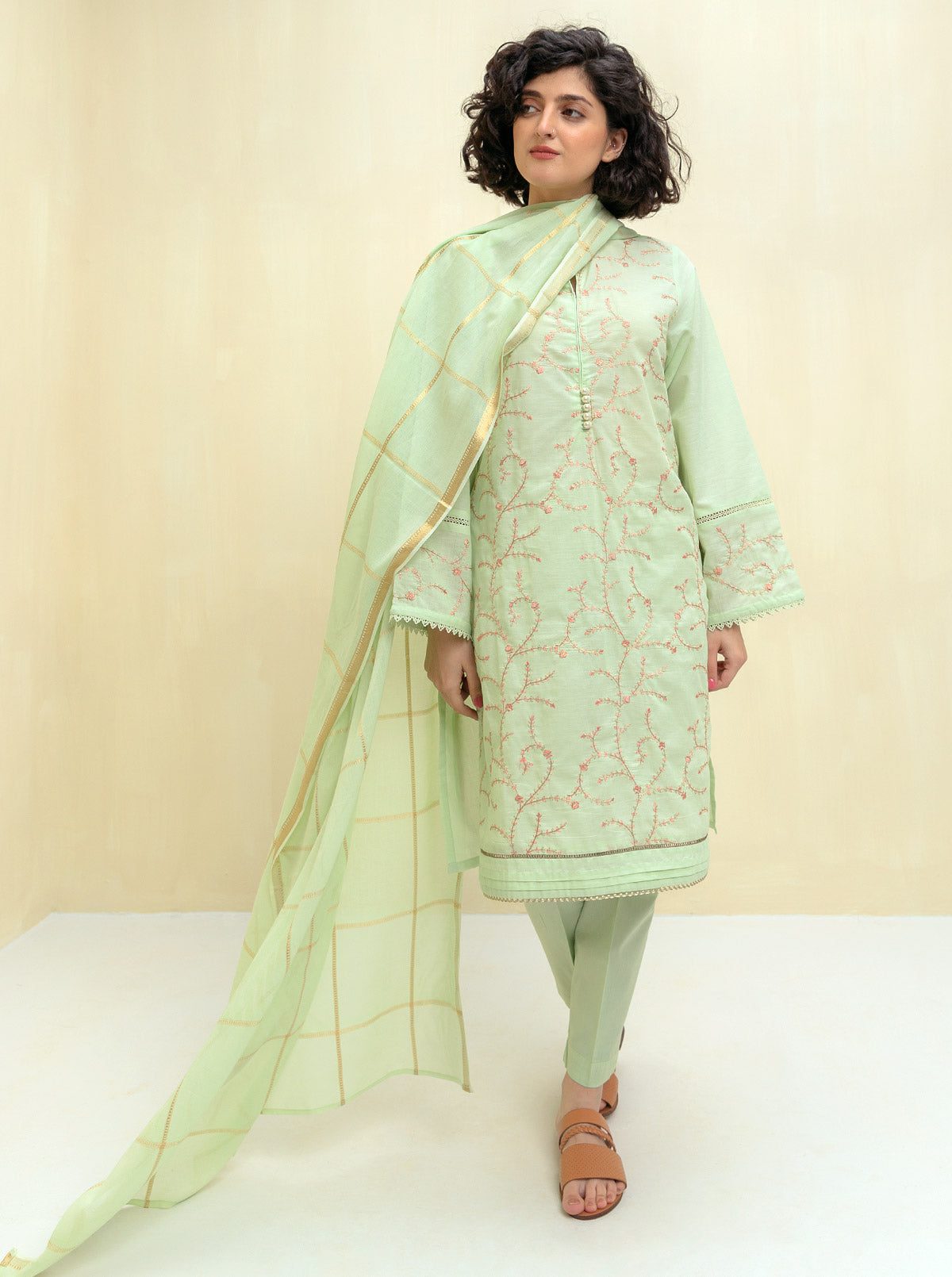 Beechtree - Embroidered Shirt With Dupatta