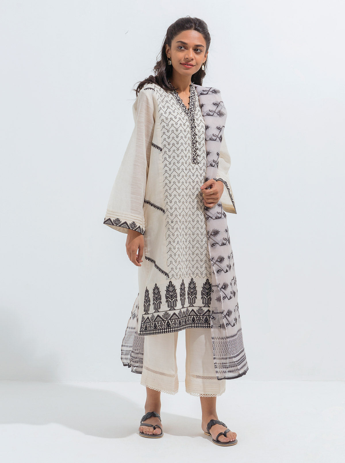 Beechtree - Embroidered Shirt With Dupatta