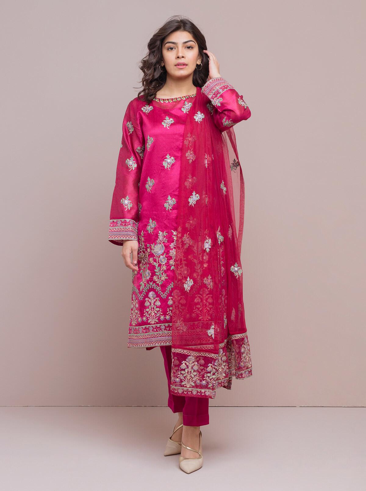 Beechtree - Embroidered Shirt With Dupatta