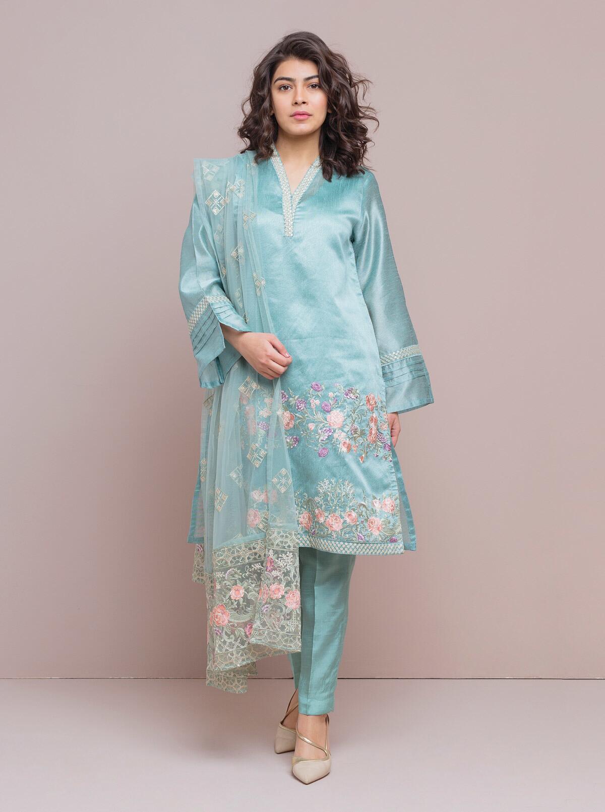 Beechtree - Embroidered Shirt With Dupatta