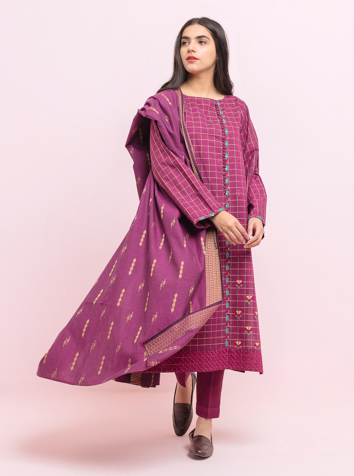 Beechtree - Embroidered Shirt With Dupatta