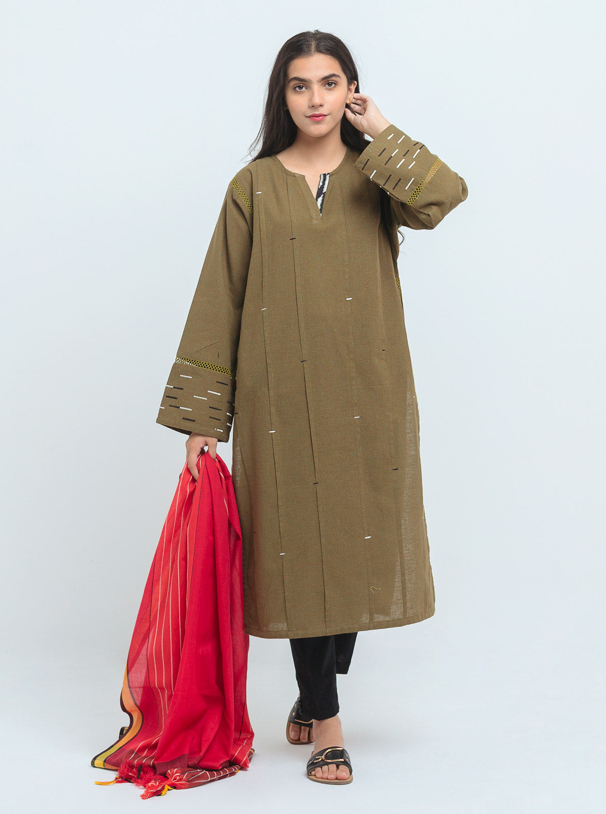 Beechtree - Embroidered Shirt With Dupatta