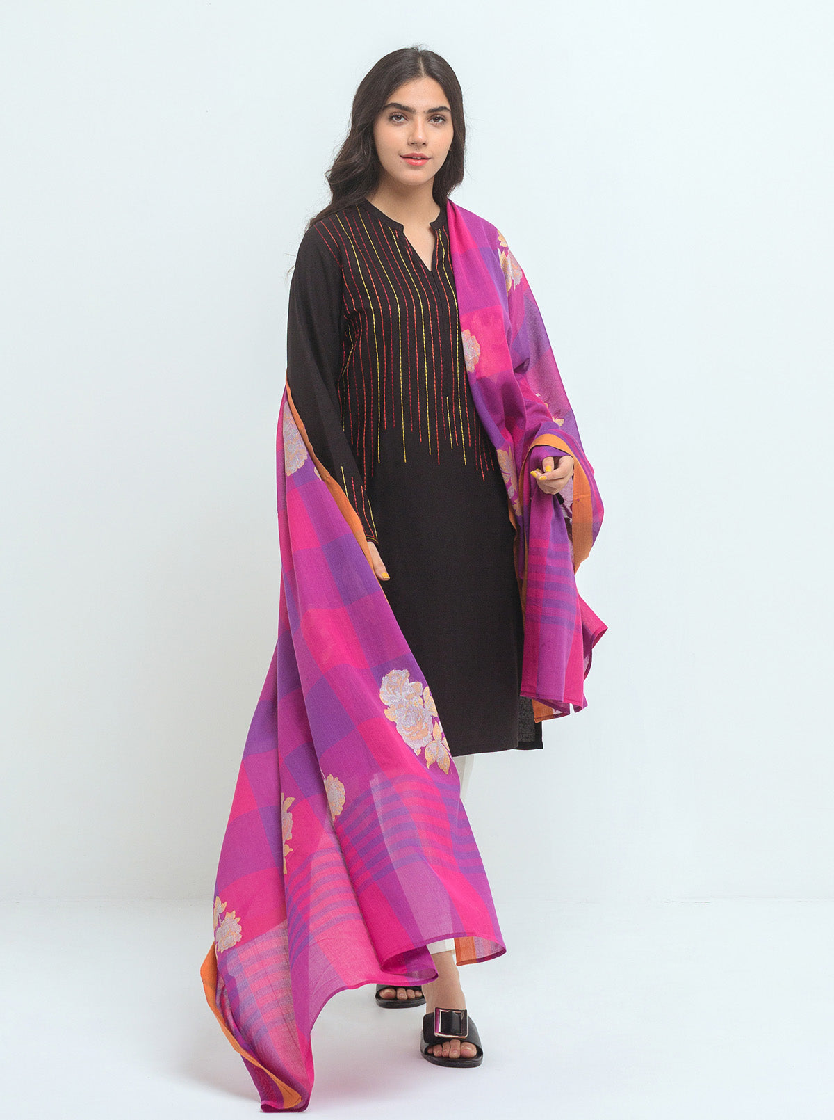 Beechtree - Embroidered Shirt With Dupatta