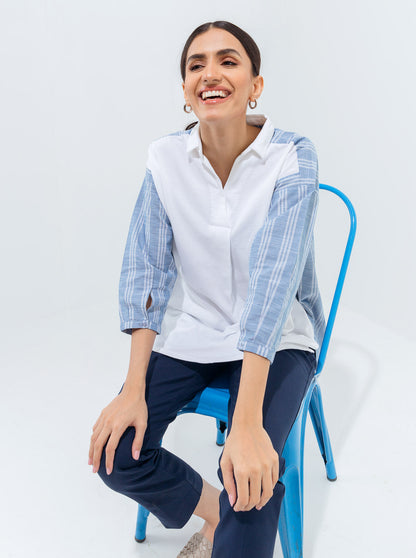 Beechtree - Striped Pique Collar Top