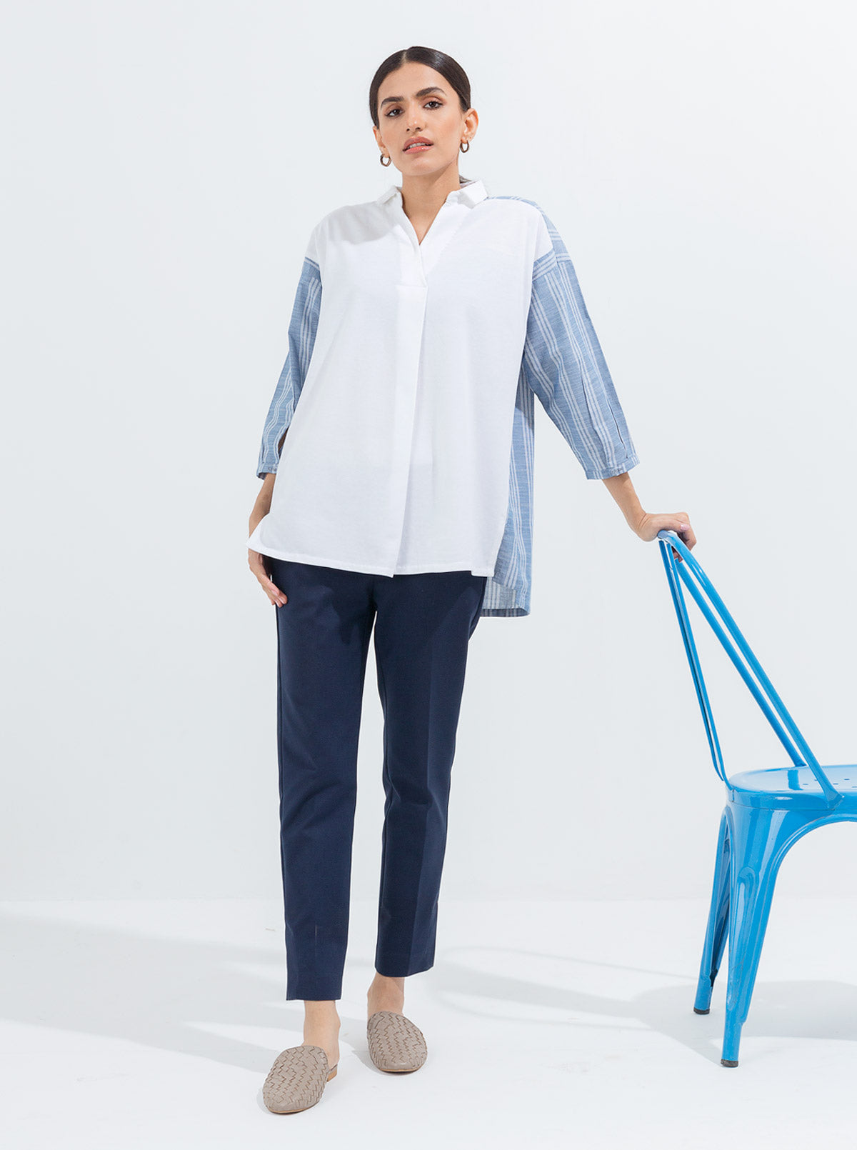 Beechtree - Striped Pique Collar Top