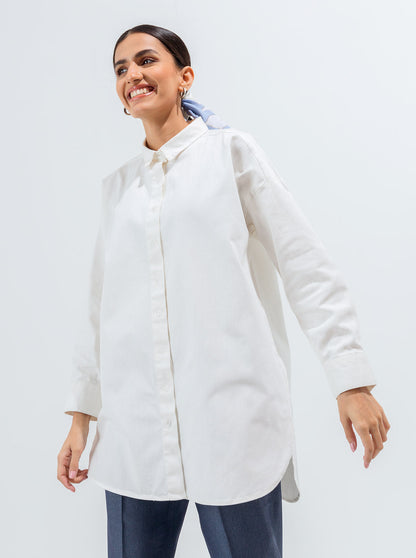 Beechtree - White Oversized Twill Button Down Shirt