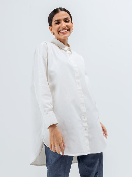 Beechtree - White Oversized Twill Button Down Shirt