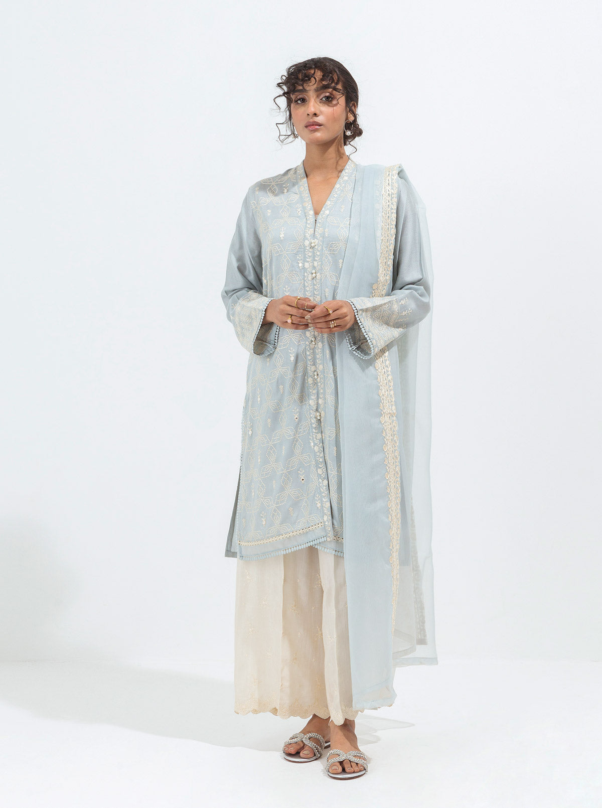 Beechtree - 2 PIECE EMBROIDERED COTTON NET SUIT (LUXURY PRET)