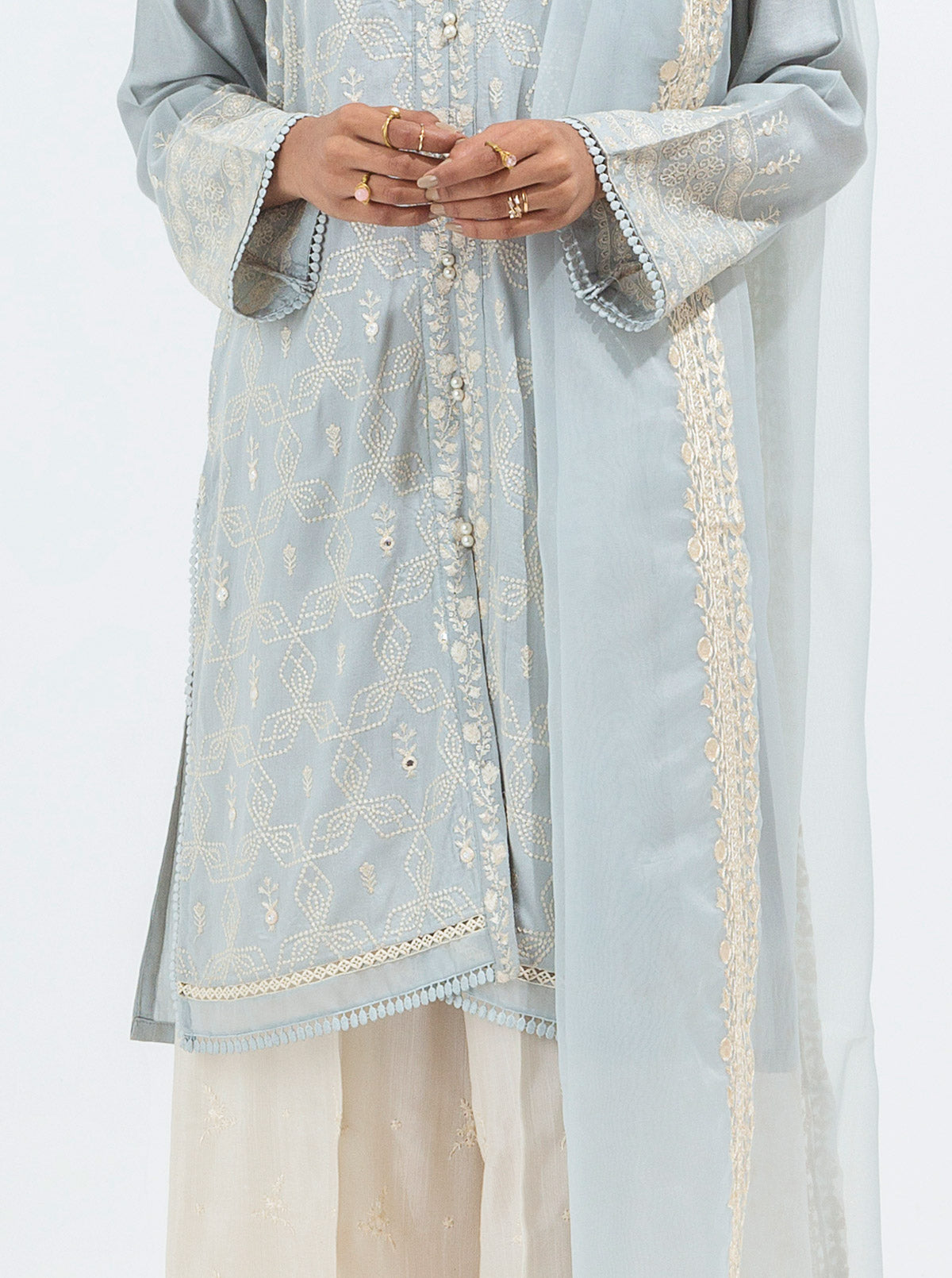Beechtree - 2 PIECE EMBROIDERED COTTON NET SUIT (LUXURY PRET)