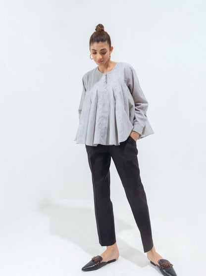 Beechtree - Gray Textured Pleated Peplum