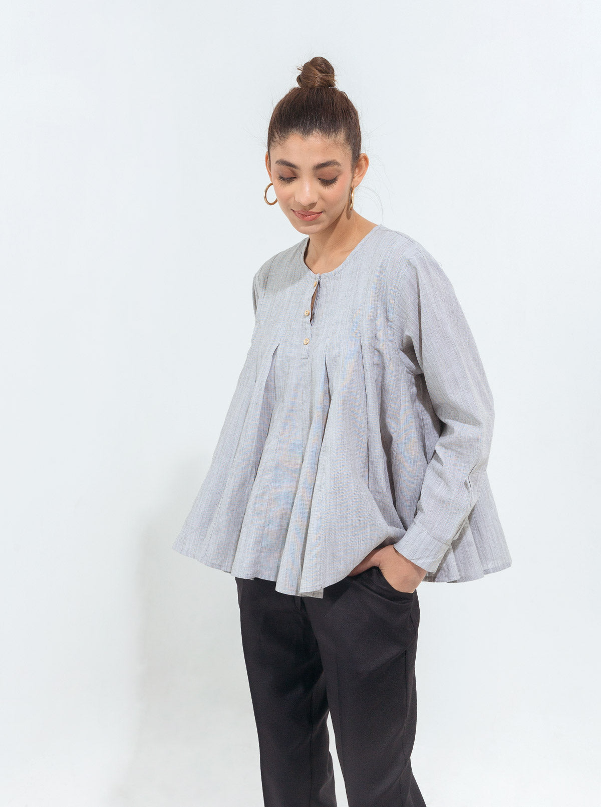 Beechtree - Gray Textured Pleated Peplum