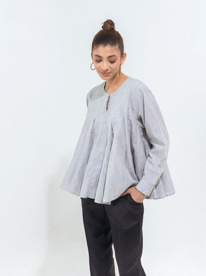 Beechtree - Gray Textured Pleated Peplum