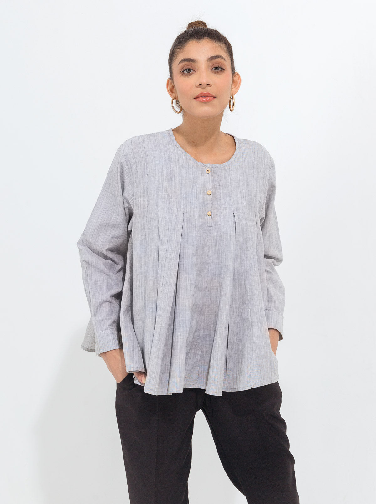 Beechtree - Gray Textured Pleated Peplum