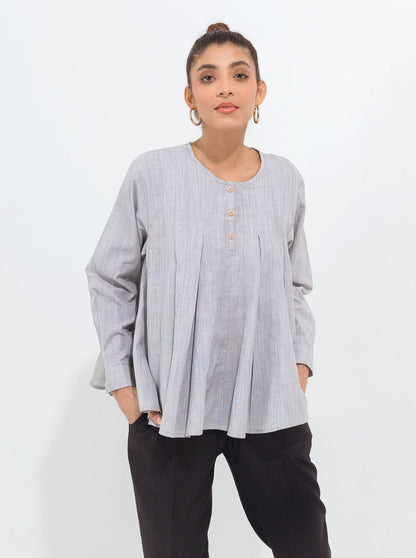 Beechtree - Gray Textured Pleated Peplum