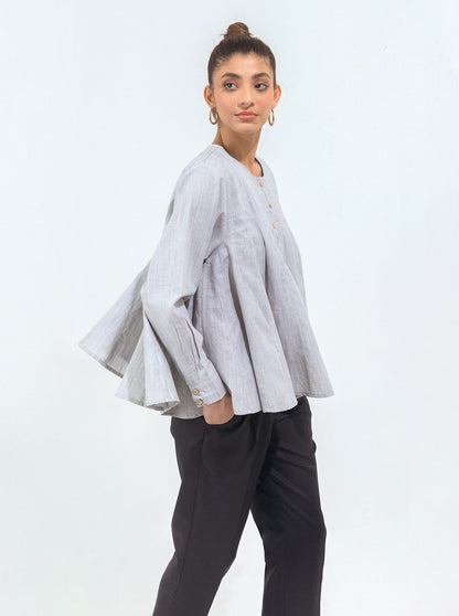 Beechtree - Gray Textured Pleated Peplum