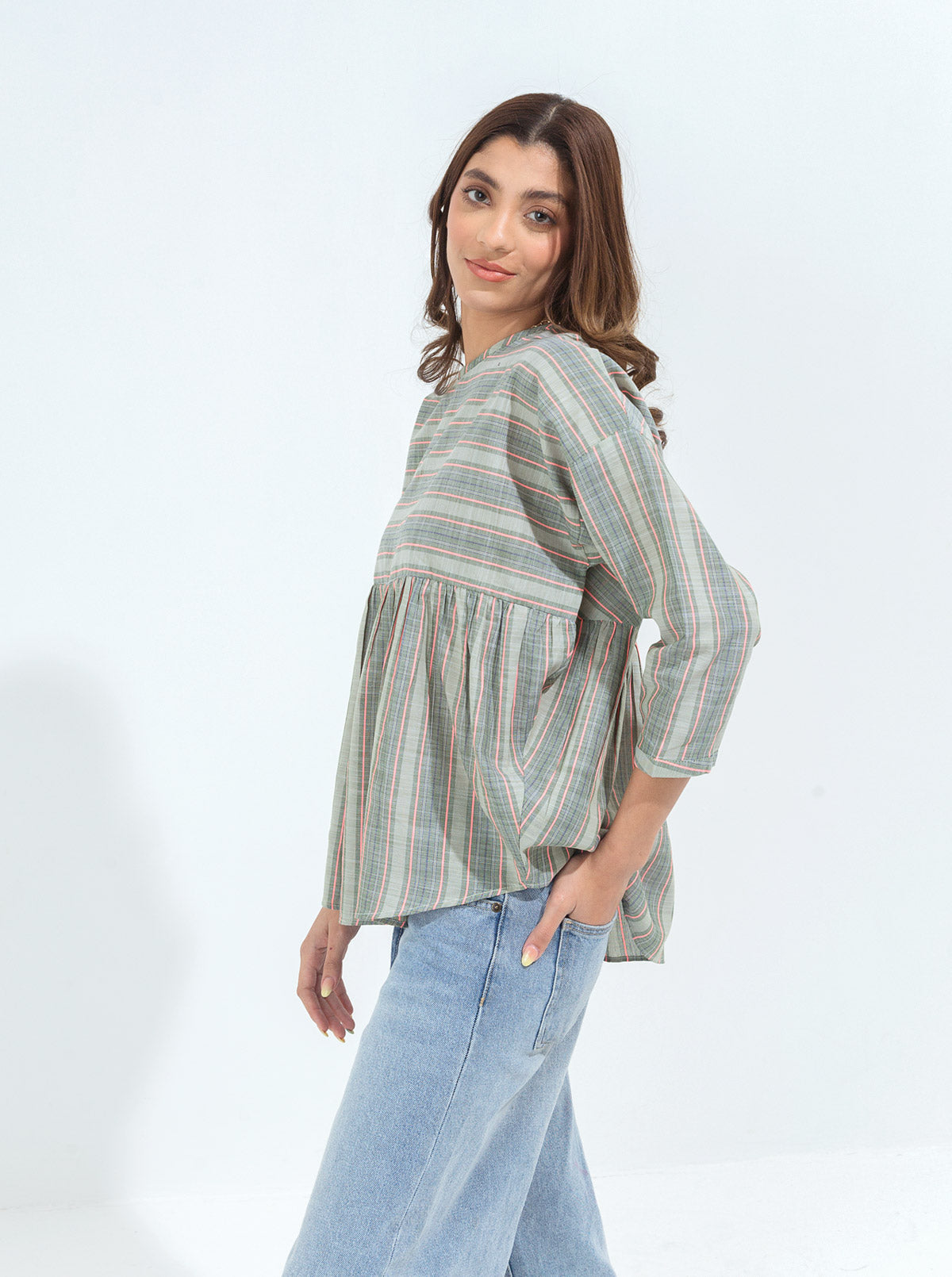 Beechtree - Green Striped Peplum Top