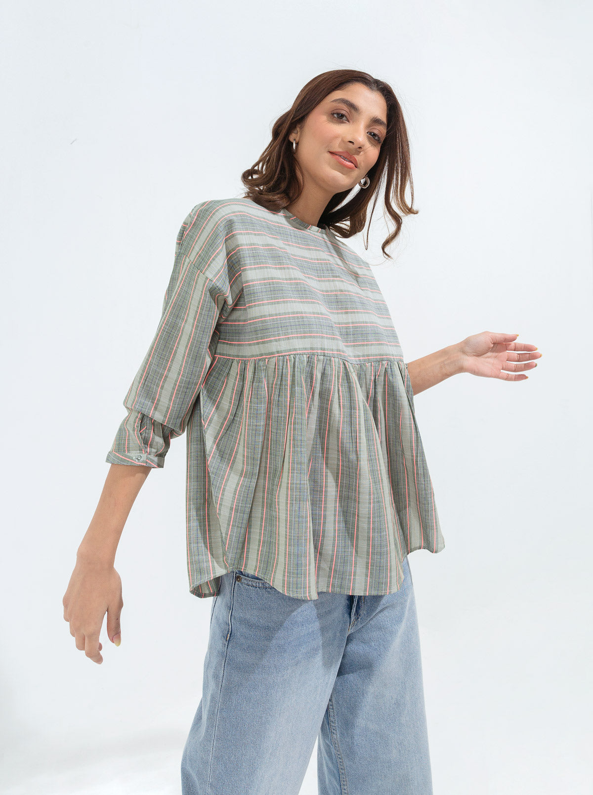 Beechtree - Green Striped Peplum Top