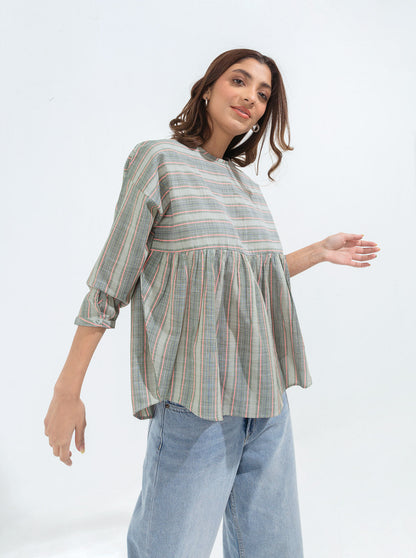 Beechtree - Green Striped Peplum Top