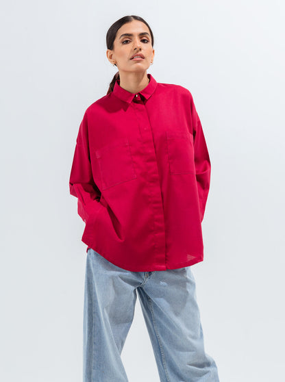 Beechtree - Pink Patch Pocket Twill Collar Shirt