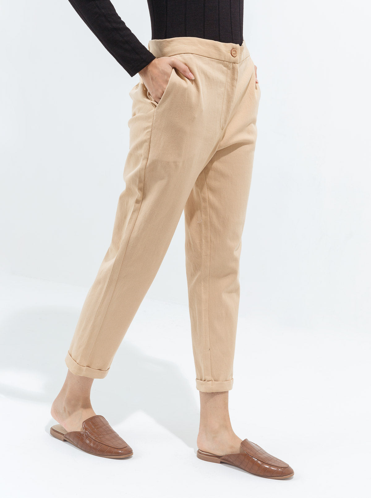 Beechtree - Cropped Stretch Beige Pants