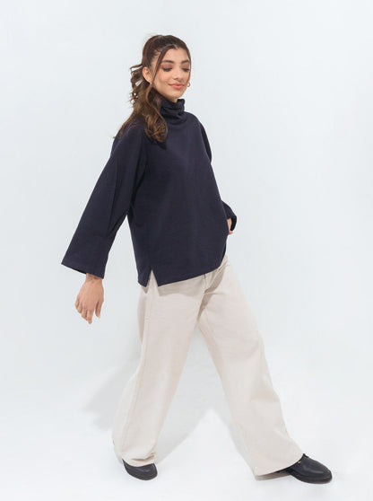 Beechtree - Navy Blue Pleated Sleeve Fleece Sweatshirt