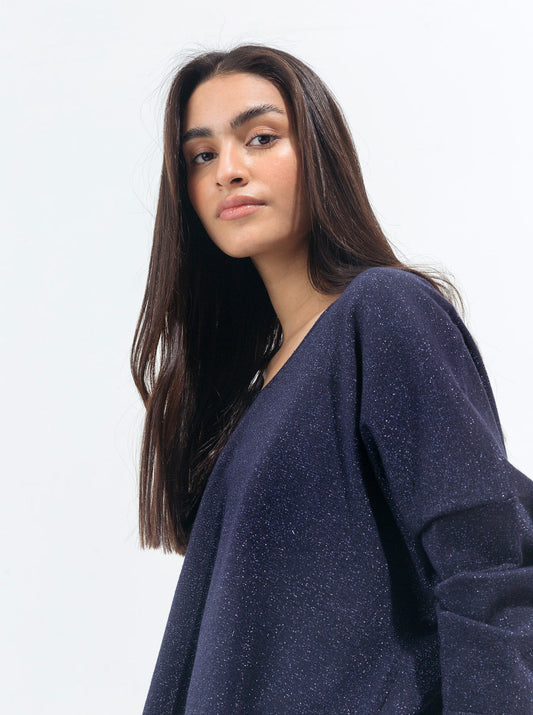 Beechtree - Navy Shimmer Fine Knit Top